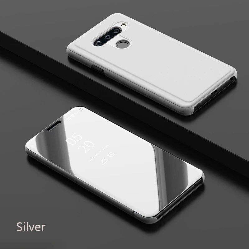 Для LG V40 V30 V50 чехол из искусственной кожи Пластик флип подставка металлизированный зеркальный чехол смарт-чехол для телефона для LG G8 K50 Q60 чехол