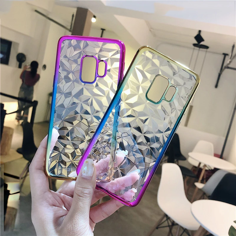 Plating 3D Gradient Diamond Texture Silicone TPU Case For Samsuns S9 S10 S10E S8 Plus A30 A40 M10 M20 Cover Soft Phone Cases |