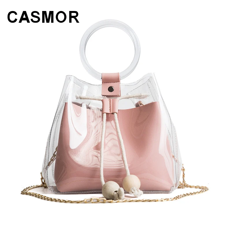 

CASMOR 2018 Fashion Women Brand Mini Small Shoulder Bag Clear Transparent Drawstring Girls Cute Composite Bag Female Handbags