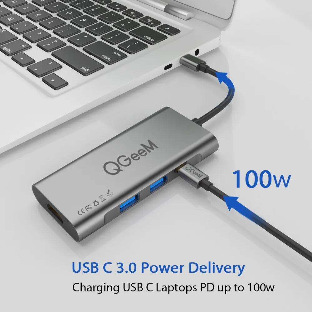 QGEEM usb-хаб USB C к HDMI RJ45 Thunderbolt 3 адаптер для MacBook samsung Galaxy S9/Note 9 huawei P20 Pro type C USB 3,0 концентратор