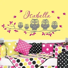 Venta caliente Niños Nombre Personalizado Pared Mural Búho En El Árbol de La Familia Linda Pared de Vinilo Pegatinas Y-670