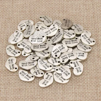 

50pcs Love Heart Shape Handmade With Love Letters Metal Labels Tags For Garment DIY Handmade Craft Sewing Tags Accessories