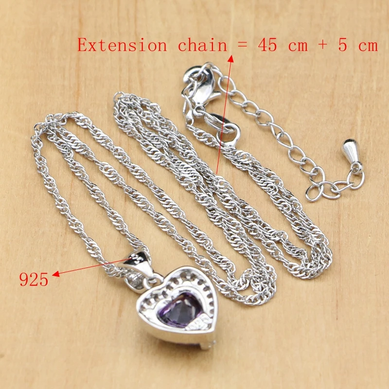 925 серебряные ювелирные наборы фиолетовый кубический циркон белый кристалл для женщин натуральные серьги/кулон/кольца/браслет/ожерелье набор