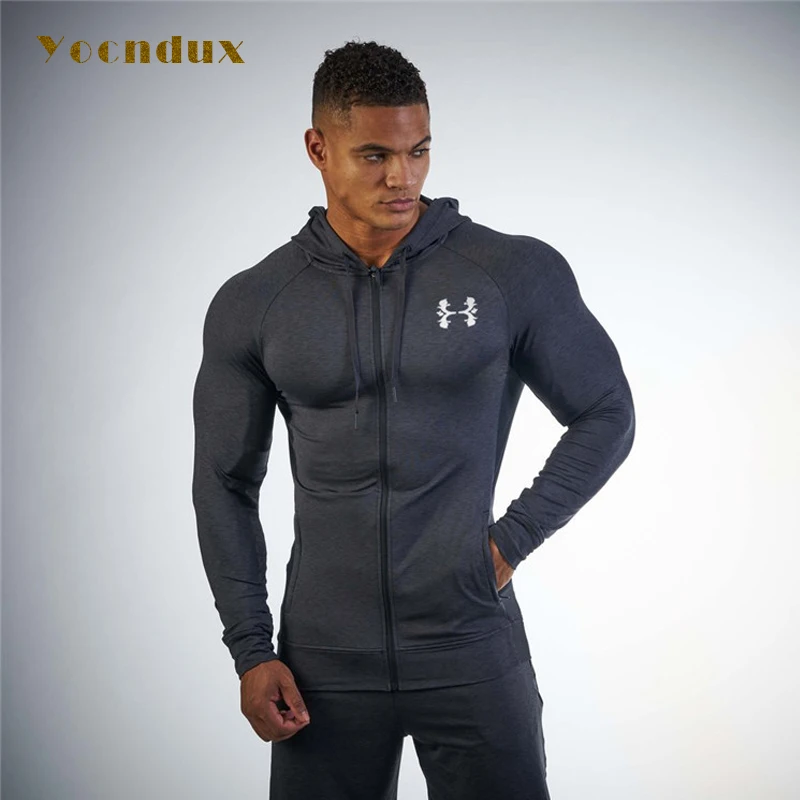 

2018 New Men's Gym Sports jacket High quality Hooded Sweatshirt jacket Fitness elastic Men Trainning Exercise running coat