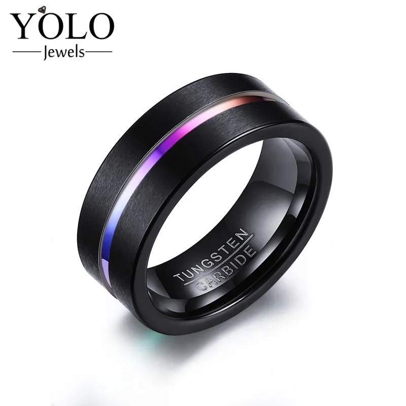 

Punk Tungsten Carbide Rainbow Party Color Ring Rings for Men with IP Black Plated Suitable for Parties Fashion Design 2018