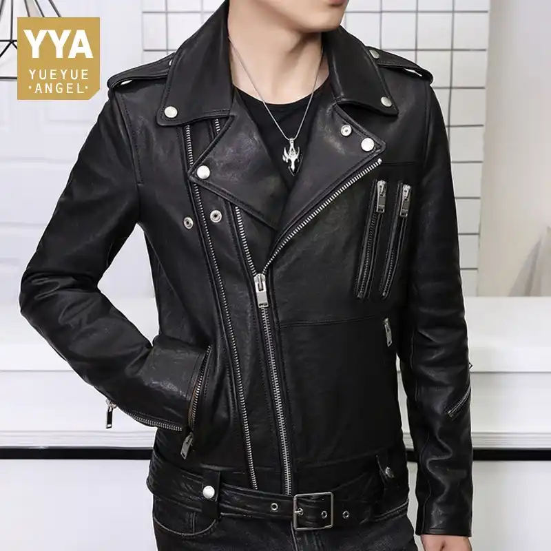 Men Motorcycle Leather Jacket Business 100 Genuine Sheepskin Coat Men Oblique Zipper Bomber Biker Jackets Black Cuero Genuino Genuine Leather Coats Aliexpress