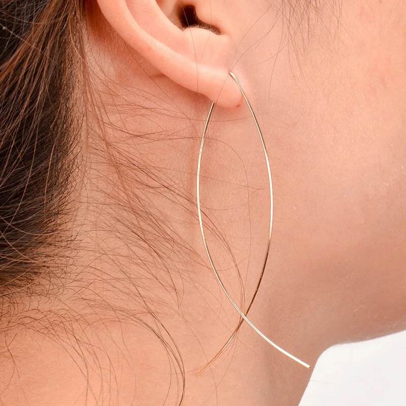 

Simple Europe and America Fish-shaped ear line long copper Metal ear wire curved Geometric Earrings Women Fashion jewelry Gifts