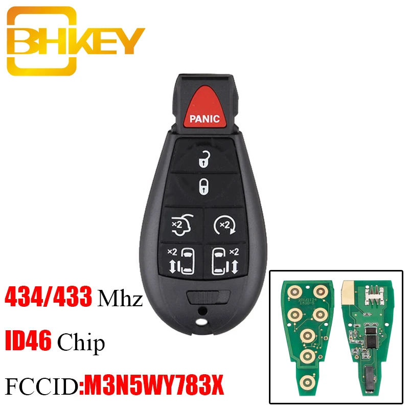 

BHKEY 433Mhz Smart Remote Key Keyless Fob For Chrysler Dodge 2008-2015 with Panic Buttons Transmitter M3N5WY783X Keyless Keys