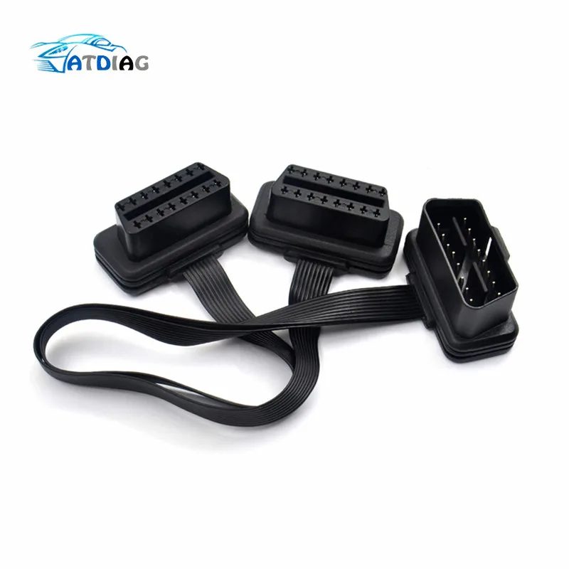 Плоский + тонкий 16 контактный удлинитель OBD 2 OBD2 ELM327 штекер Двойной Женский Y