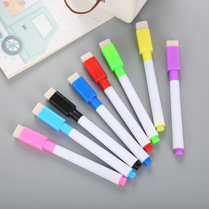 8PCS Magnetic Built In Erase Dry Wipe White Board Markers Magnet Pen LK3 