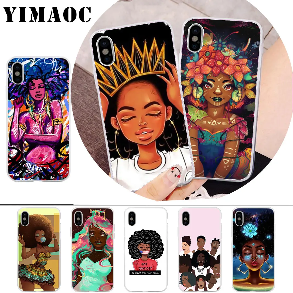 

YIMAOC MELANIN POPPIN Black Girl Soft Silicone Case for iPhone X r s Xr Xs Max 8 7 6S 6 Plus 5 5s SE