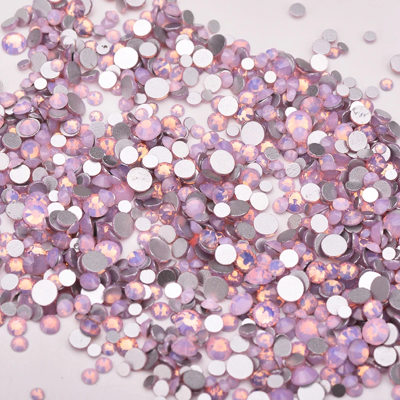 JUNAO ss6 ss8 ss10 ss16 Mix Size Opal Pink Crystal Glitter Round Rhinestones Glass Nail Art Stones Non Hotfix Strass for Dress C