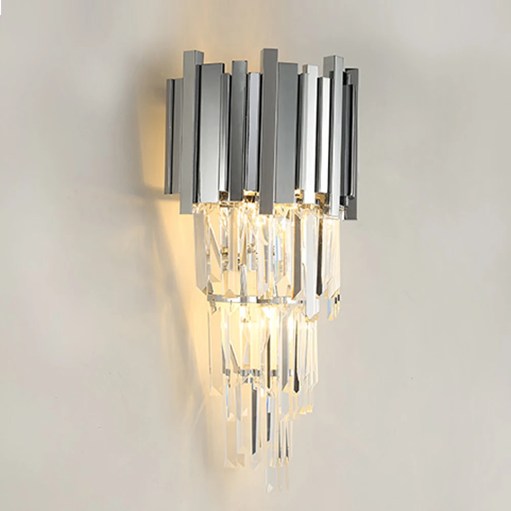 Buy luxury crystal sconce wall lights modern chrome