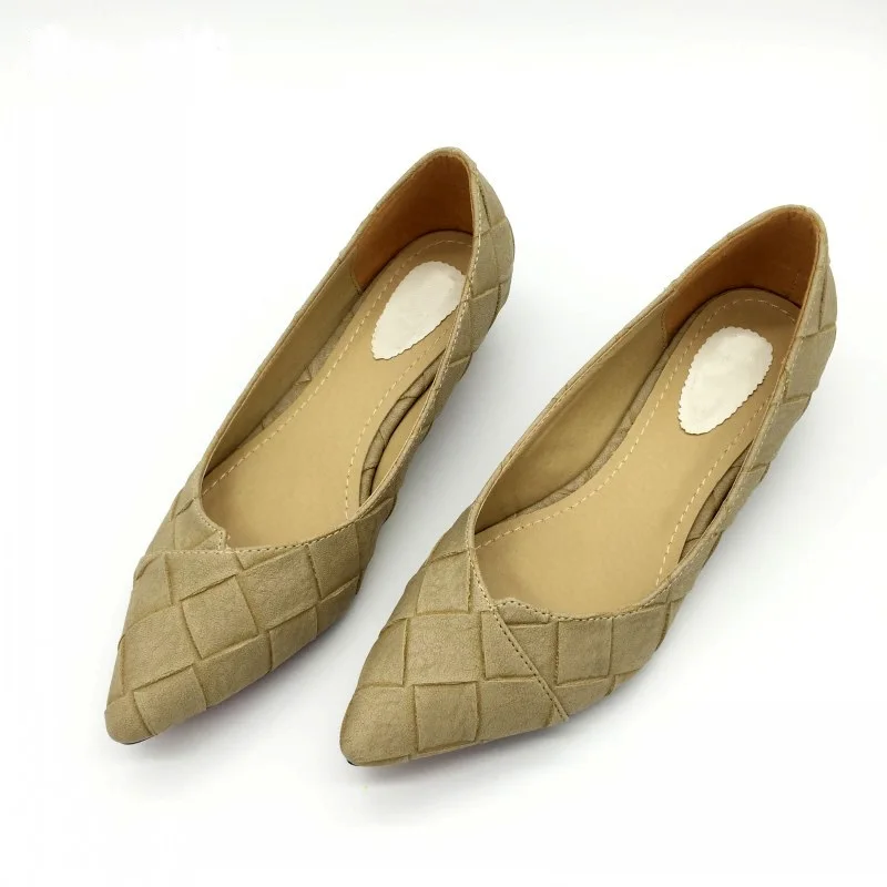 CEYANEAO/пикантные женские туфли-лодочки с острым носком на низком каблуке; простые женские туфли-лодочки из флока на шпильке без застежки; женские тонкие туфли - Цвет: PU Apricot