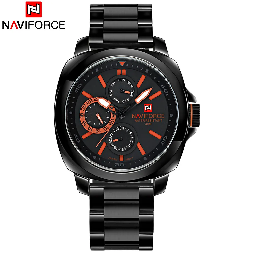 Часы NAVIFORCE Мужские кварцевые водонепроницаемые до 30 м с браслетом из нержавеющей
