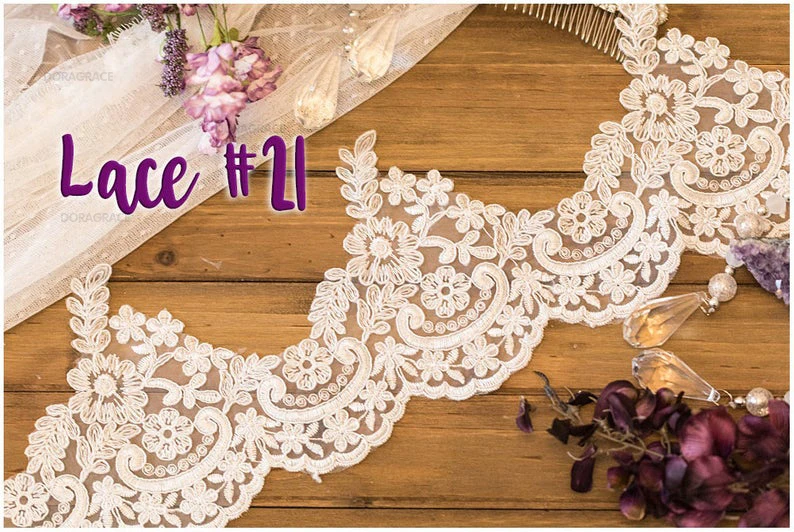 Doragrace 3M One Layer Lace Edge White Ivory Cathedral Wedding Veil Long Bridal Veil Lace Wedding Veil with Comb