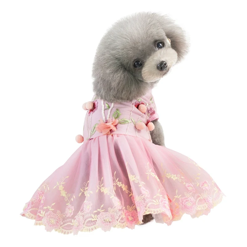 Одежда для собак весенне-летнее платье с вышивкой щенка вечерние платья roupa cachorro для маленьких и средних собак - Цвет: Розовый