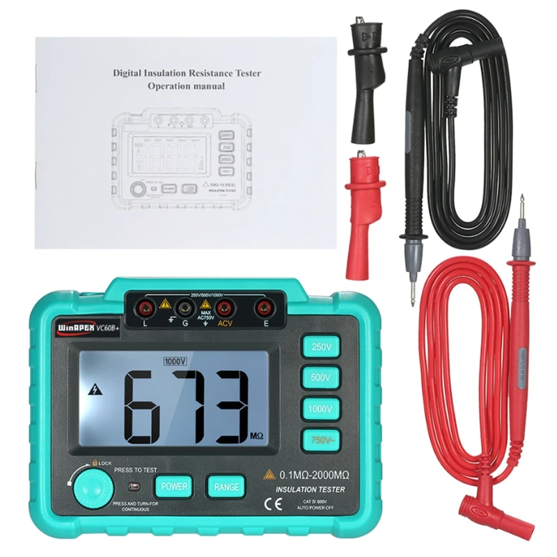 VC60B+Insulation Tester Earth Ground Impedance Resistance Tester DC250V/1000V Median Megohm Digital Insulation Resistance Meter