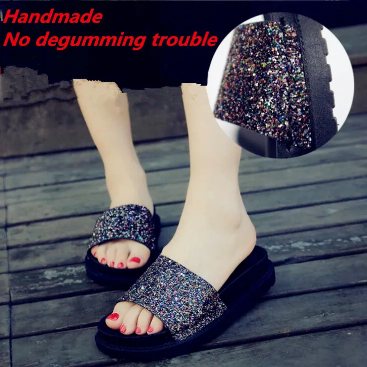 gold sequin flat sandals
