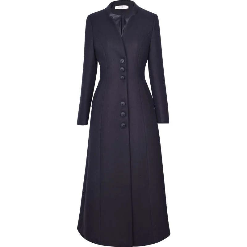 Кашемировое пальто женское осенне-зимнее длинное пальто стоячий воротник однобортное с карманом тонкое шерстяное пальто из смешанной шерсти больших размеров женское