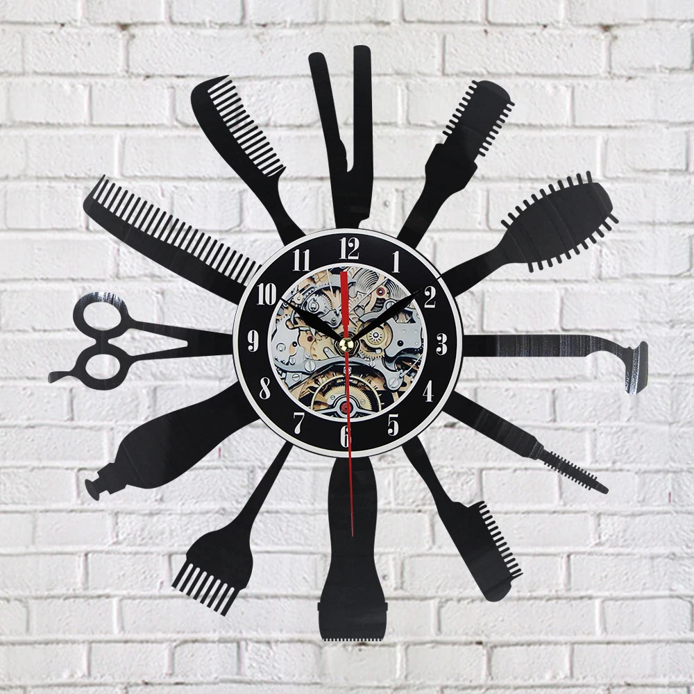 Креативные виниловые настенные часы идея подарка для парикмахерской красоты волос Salo Парикмахерская Искусство Декор часы классный дизайн