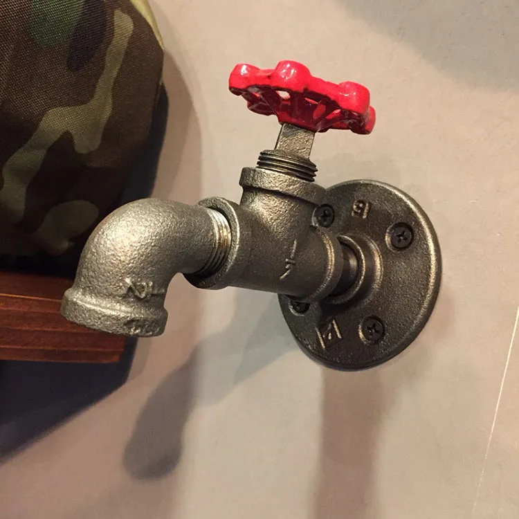 

Vintage Industrial Steam Valve Iron Water Pipe Tap Wall Robe Hook Hat Rack Holder Coat Hanger Kitchen Bathroom Accessories
