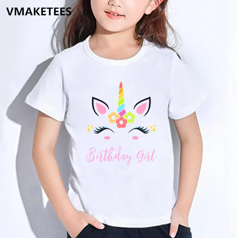 Детская летняя футболка детская футболка с принтом мордочки единорога для девочек Забавный подарок для маленьких девочек, милая одежда с героями мультфильмов HKP5249
