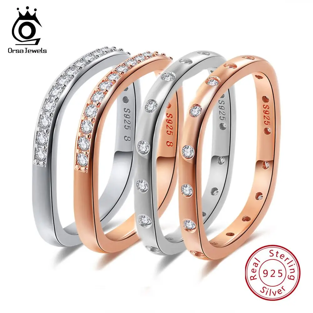 ORSA JEWELS, серебряные кольца из натуральной 925 пробы, сверкающие, AAA CZ, Anel, женское кольцо на палец, Женские Ювелирные изделия для свадьбы, помолвки, SR50