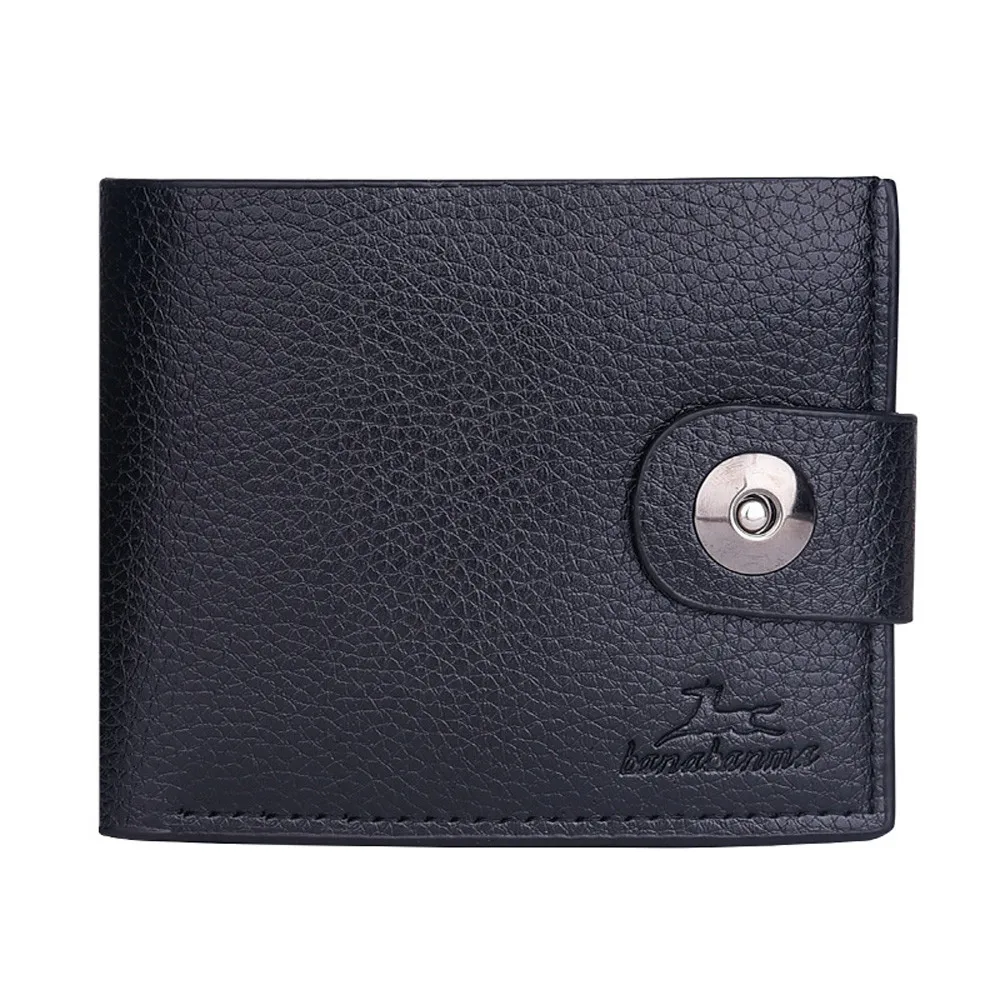 Мужской однотонный винтажный кошелек на застежке с рисунком личи с отделением для карт 30
