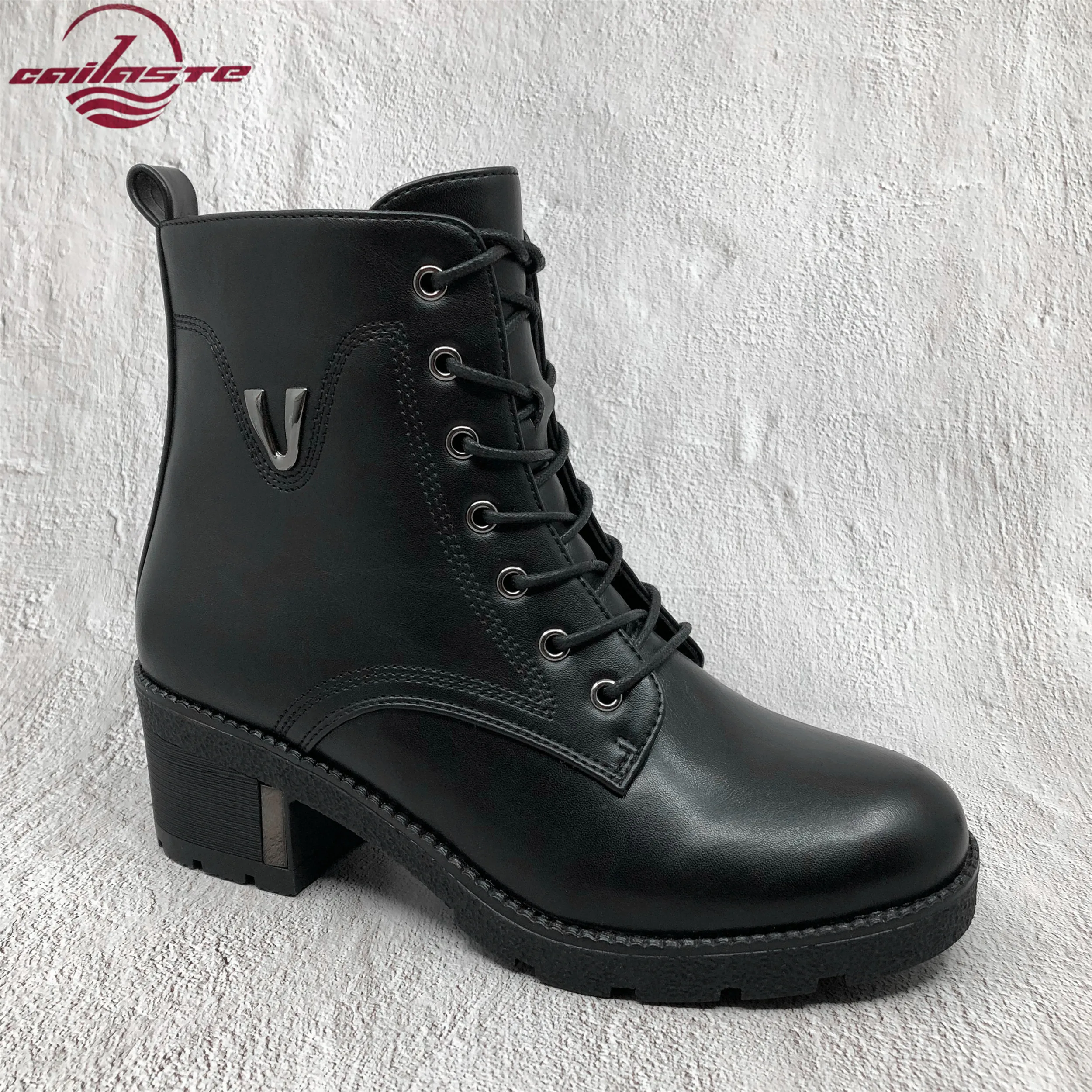 

CAILASIE fashion women high heel ankle boots round toe lace up zipper warm fur plush insole shoes for ladies winter comfortable