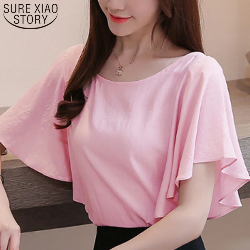 

Women blouse tops 2019 harajuku ladies tops blouse shirts chiffon blouse off shoulder top button solid Butterfly Sleeve 3439 50