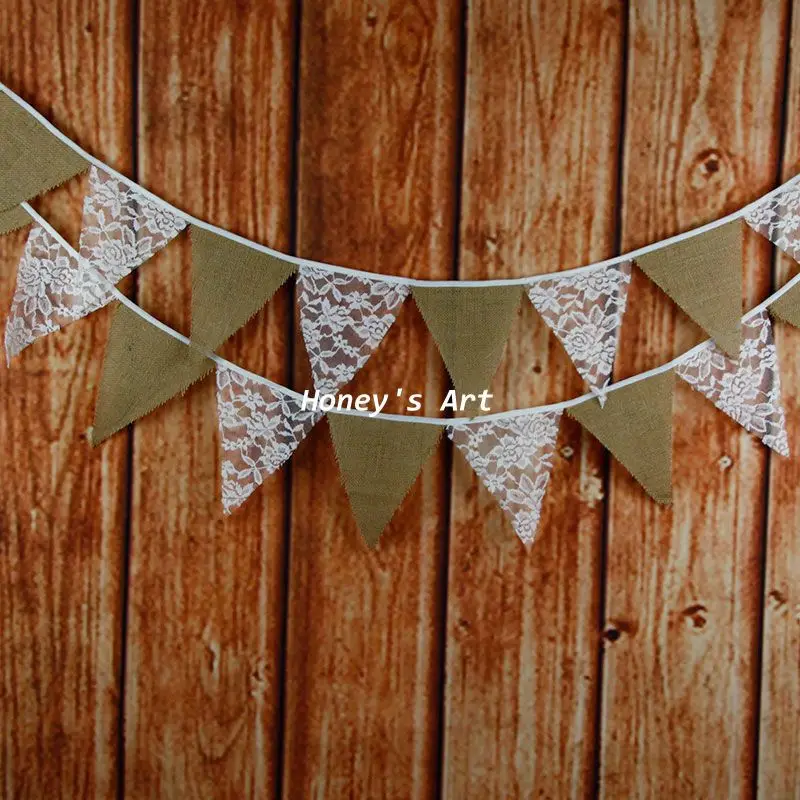 

3M 12 flags Burlap Lace Wedding Decoration Bunting Vintage Banners Photo Prop Home Garland Room Decor