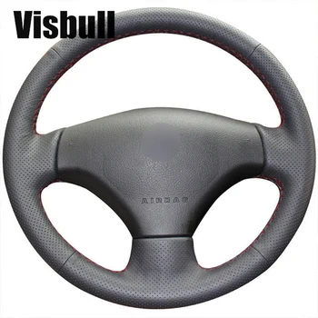 Visbull puレザー車のステアリングホイールカバーV1026用プジョー206 2007-2009プジョー207シトロエンc2