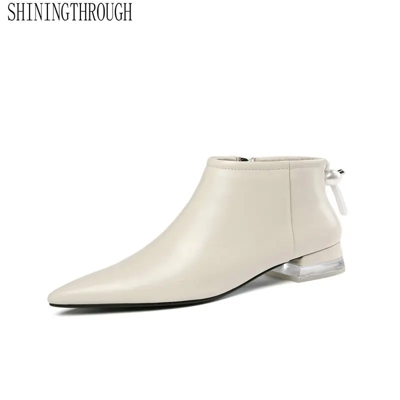 

Genuine Leather Ankle Zipper Women Boots Spring Autumn Women Shoes Pointed Toe Square Med Heel Casual Party Ladies Shoes