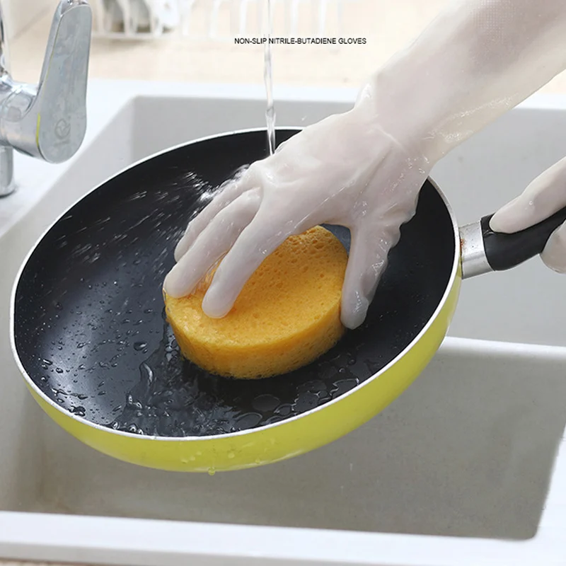 Nitrile Gloves Dishwashing Gloves Cleaning Gloves Resistant Grease Solvent Non-slip Kitchen Dish Washing Household Cleaning Scratch Resistant Nitrile Gloves