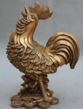 

S04051 China Fengshui Bronze Zodiac Year Animal Rooster Cock yuanbao coin Wealth Statue