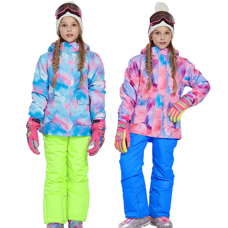 

2019 Winter Ski Suit for Girls Windproof Jackets Overalls Kids Clothing Sets Outdoor Teenage Children Snow Outfit Clothes