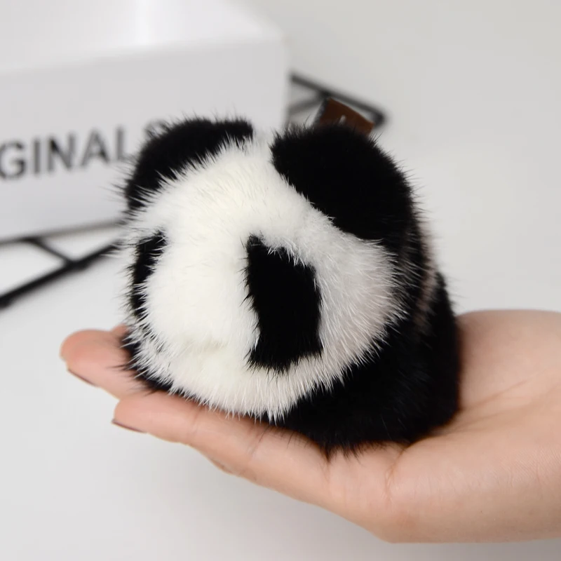 Подлинная Мода из мягкой натуральной норки меховой брелок Panda кольцо подарок