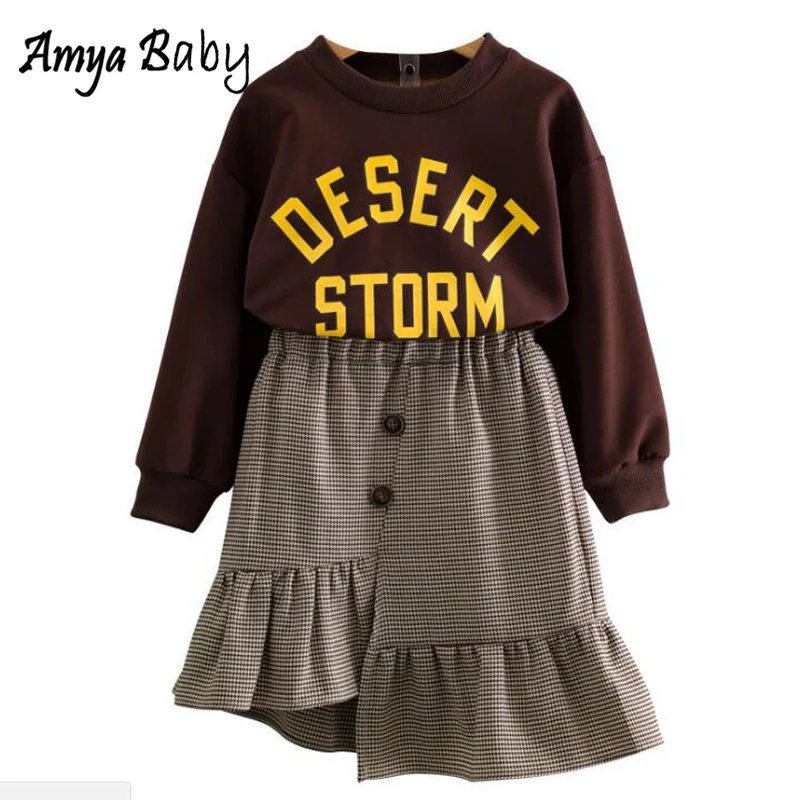 

Amya Baby Kids Fashion 2019 Girl Set Long Sleeve Tops Skirt 2pcs Kids Autumn Suit Toddler Boutique Clothes Girls Clothing Set