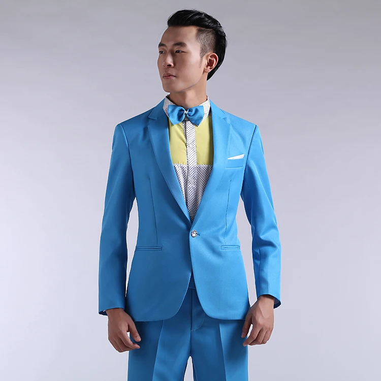 fashion 2 Pieces Set Business Casual Mens Suits With Pants Costume Homme Colorful Wedding Suits Groom Dress Singer Tuxedo