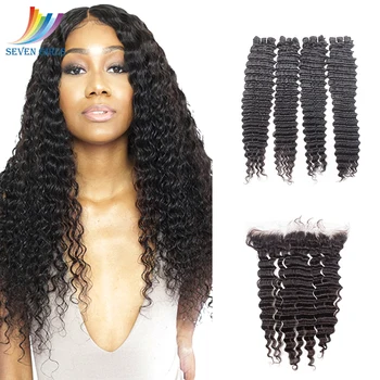 

Sevengirls Grade 10A Peruvian Raw Virgin Human Hair Bundles With Frontal 13x4 Deep Wave Natural Hairline Frontals Free Shipping