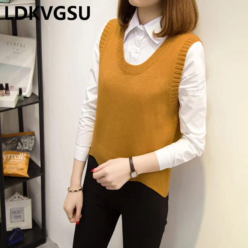 Sweater Vest Female Spring Autumn New Korean Students Large Size Was Thin Women Round Neck Hooded Knit Vest Is1617 - Цвет: kaqi
