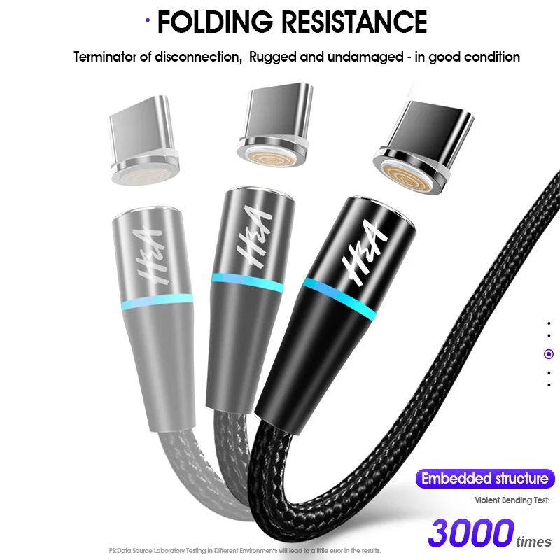 Магнитный Micro USB кабель H& A, 1 м, 3 А, кабель для быстрой зарядки и передачи данных для Apple iPhone 7 XS, магнитное зарядное устройство, кабель type-C для samsung S10