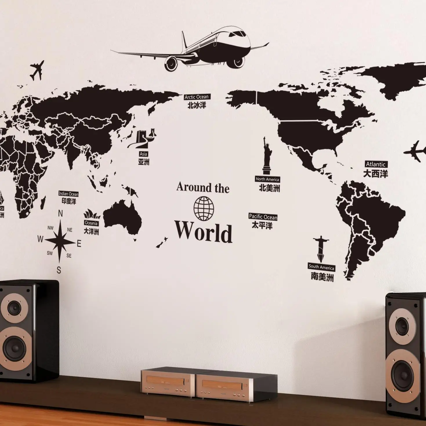 World Map Wall Stickers Removable PVC Of The Art Decals for Living Room Home Decor Travel maps Wallpaper | Дом и сад