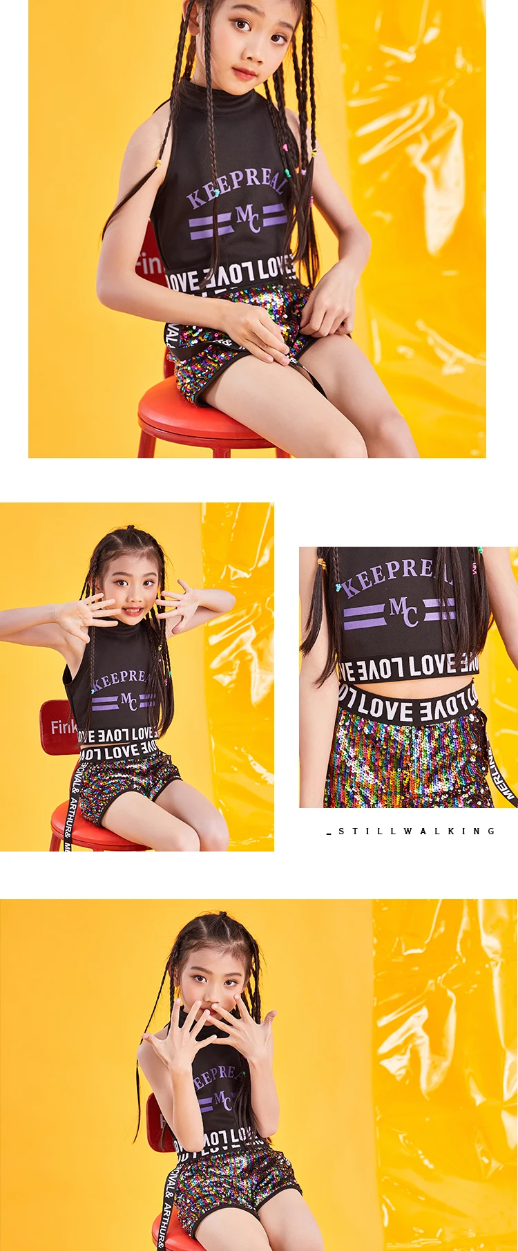 Джазовая танцевальная одежда корейские костюмы с пайетками для девочек, летняя красивая одежда в стиле хип-хоп