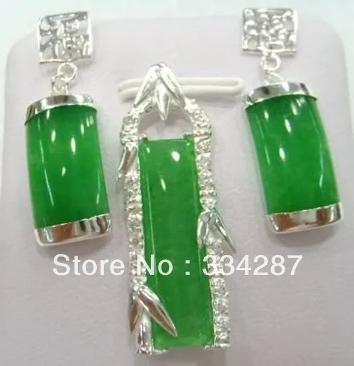 

Wonderful silver green jade pendant earrings sets set