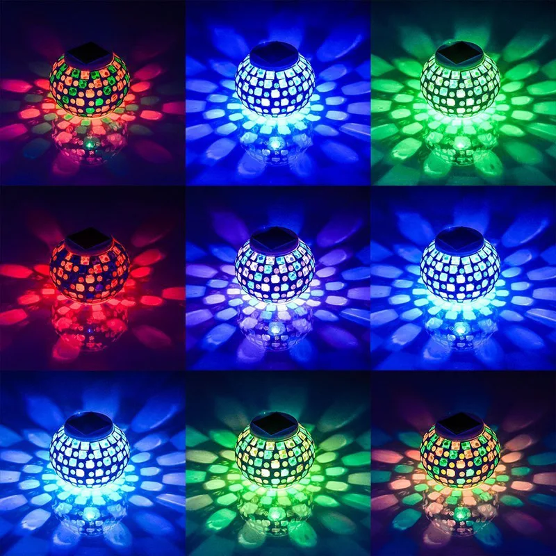 Открытый Солнечный Шар Света Водонепроницаемый Солнечная приведенная в действие стеклянный шар из мозаики светодиодный садовый лампочки с меняющимся цветом вечерние светодиодный лампы настольные лампы