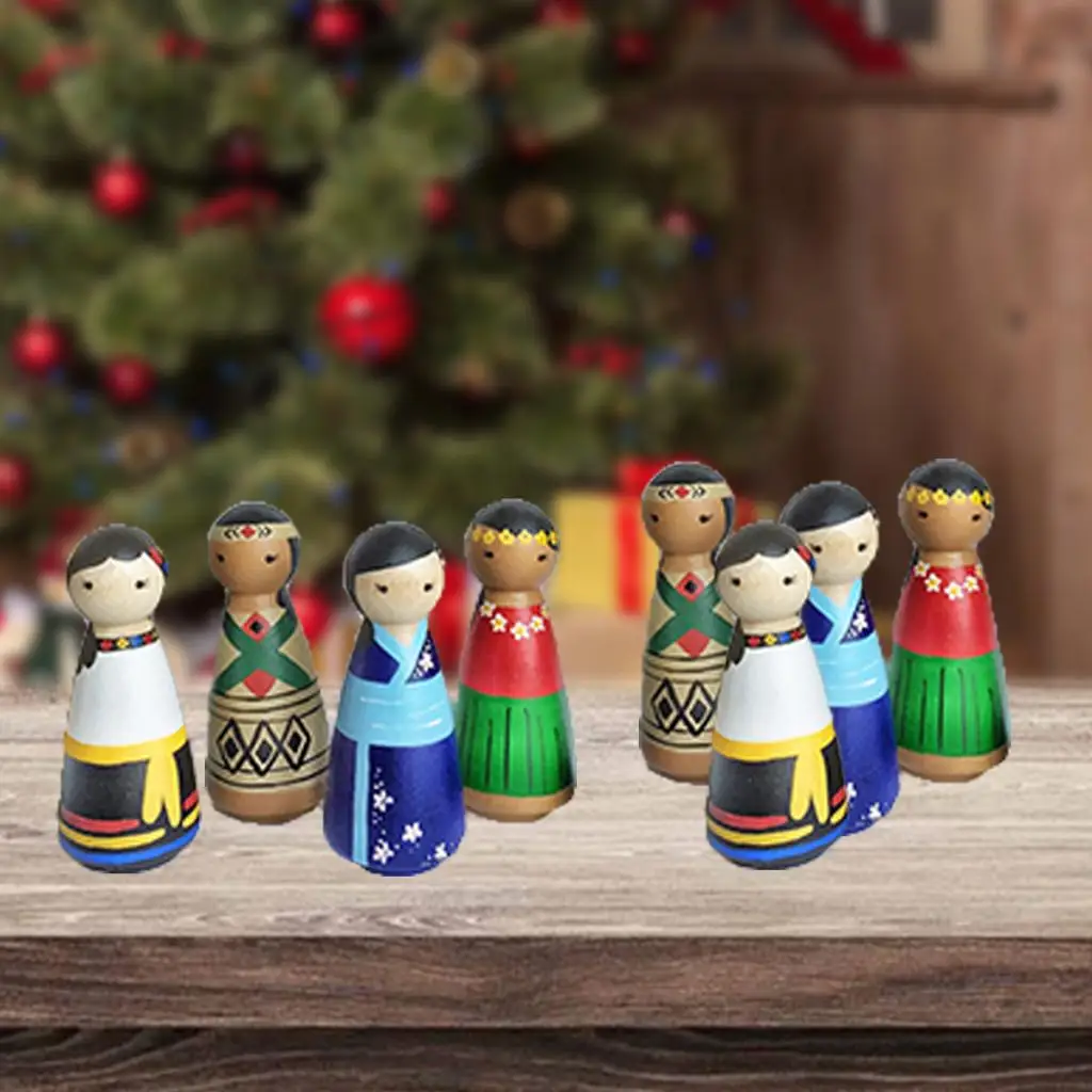 10x Wooden Peg Dolls Acorn Snowman Tree Unfinished Paint Stain DIY Crafts