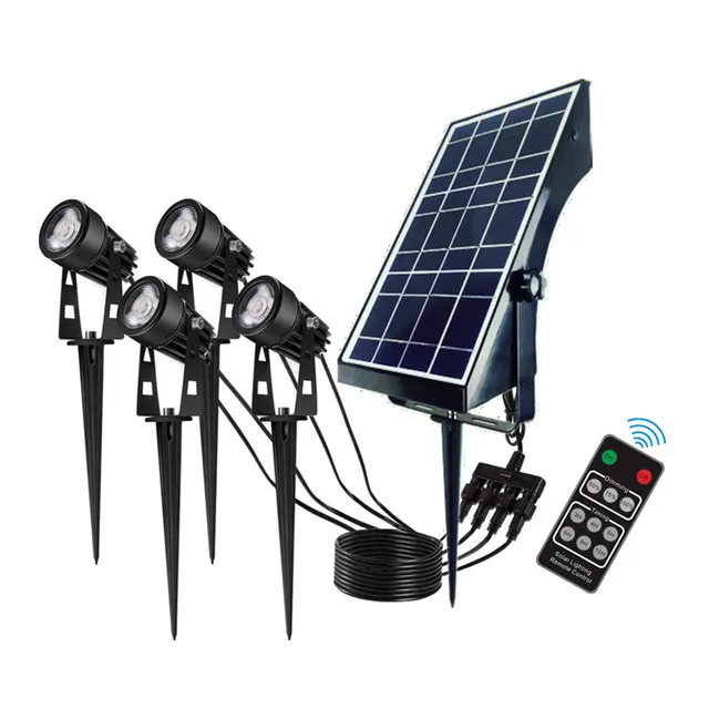4 in1 Solar Lawn Light Remote Control Timing Dimming LED Spotlight