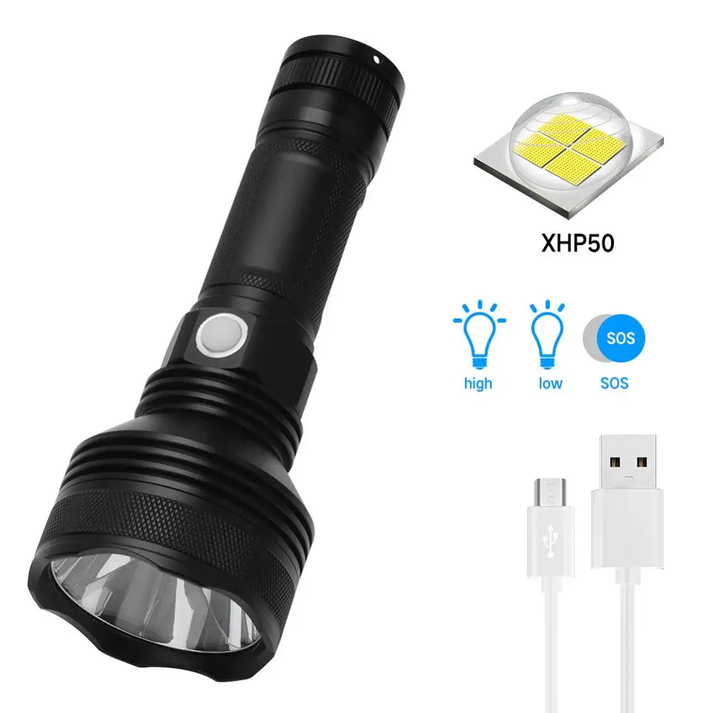 

XHP50 LED Flashlight For Hunting Camping Blackout Night 2000LM High Power Long Shot Range 300M USB Rechargeable Waterproof